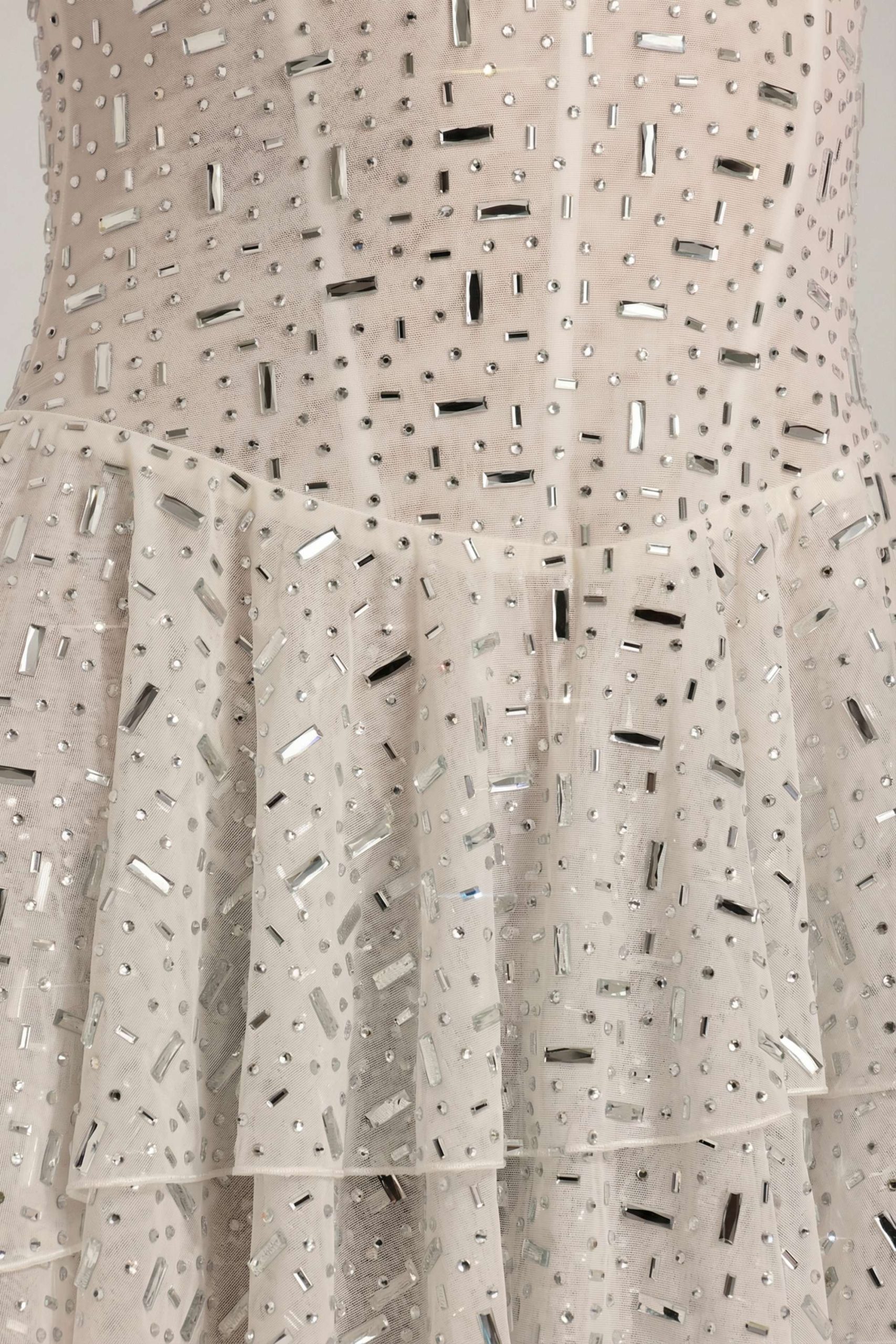 Embellished Ruffled Tiered Mini Dress in White - Image 7