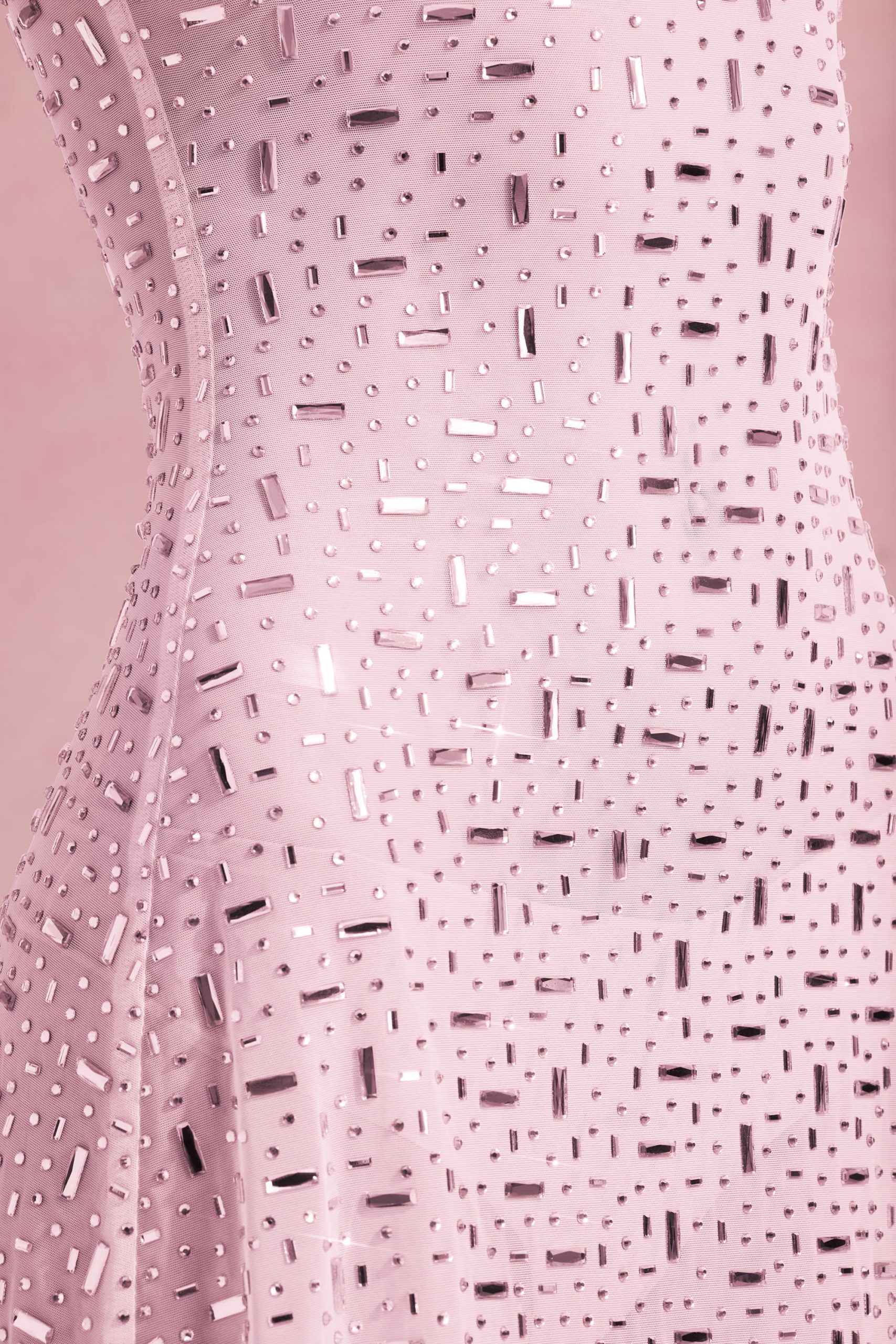 Sheer Embellished Square-Neck Mini Dress in Pink - Image 5
