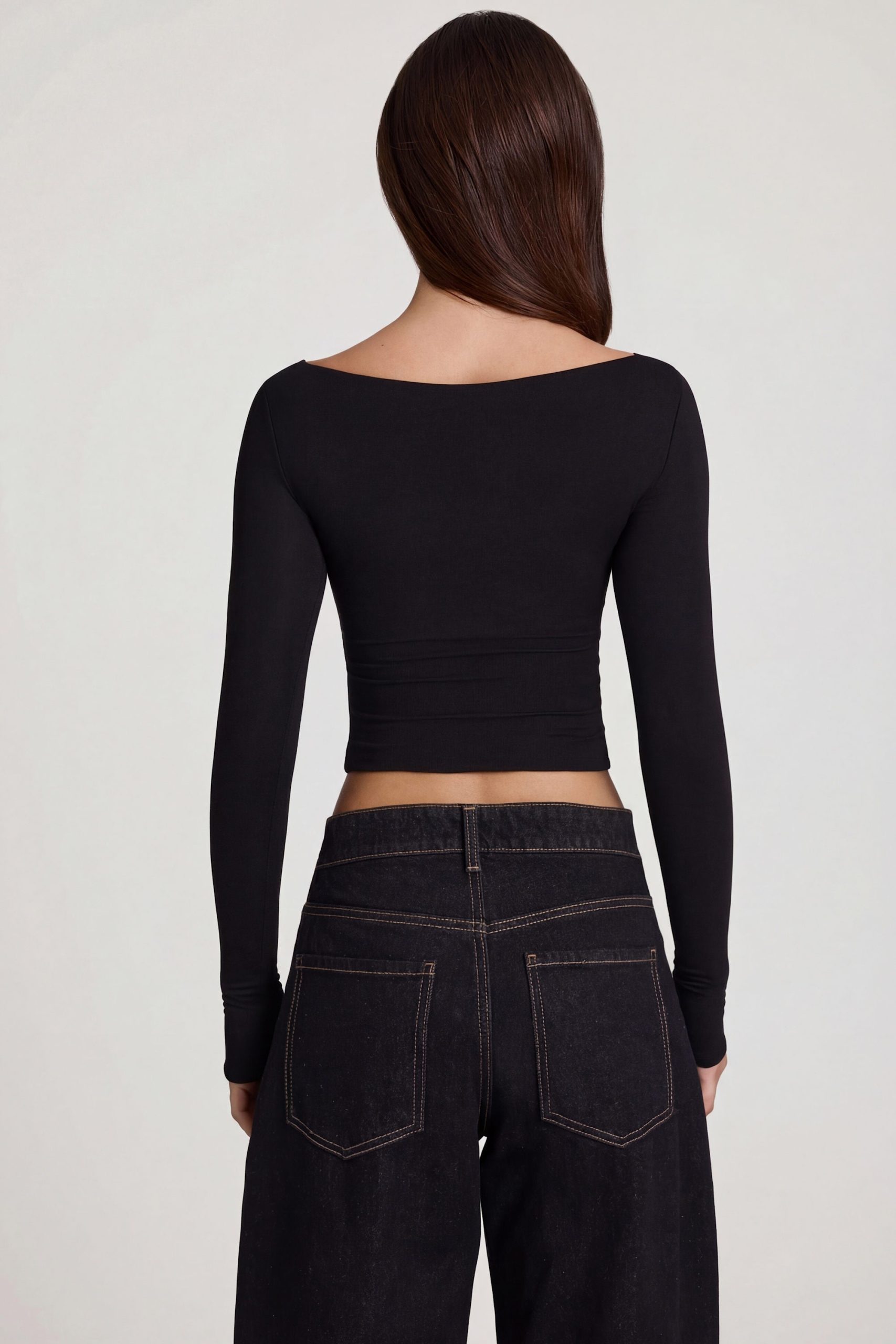 Modal Boat-Neck Long-Sleeve Top in Black - Image 2