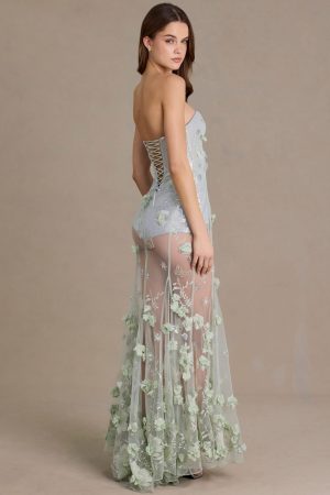 Embellished Tulle Corset Gown in Sage Green