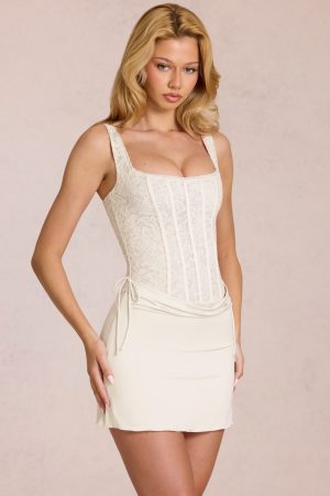 Lace Corset Mini Dress in Ivory
