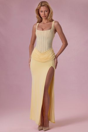 Mesh Draped Bridesmaid Dress in Butter Yellow