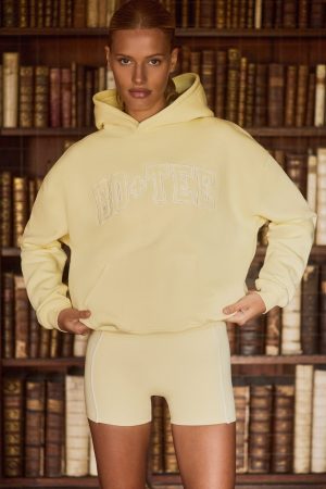 Embroidered Oversized Hoodie in Soft Yellow