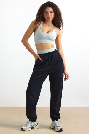 Cotton Fleece Mid-Rise Joggers in Black