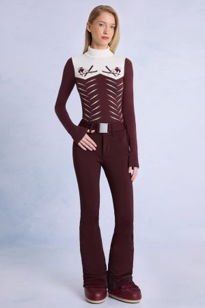 Waterproof Belted Ski Salopettes in Burgundy