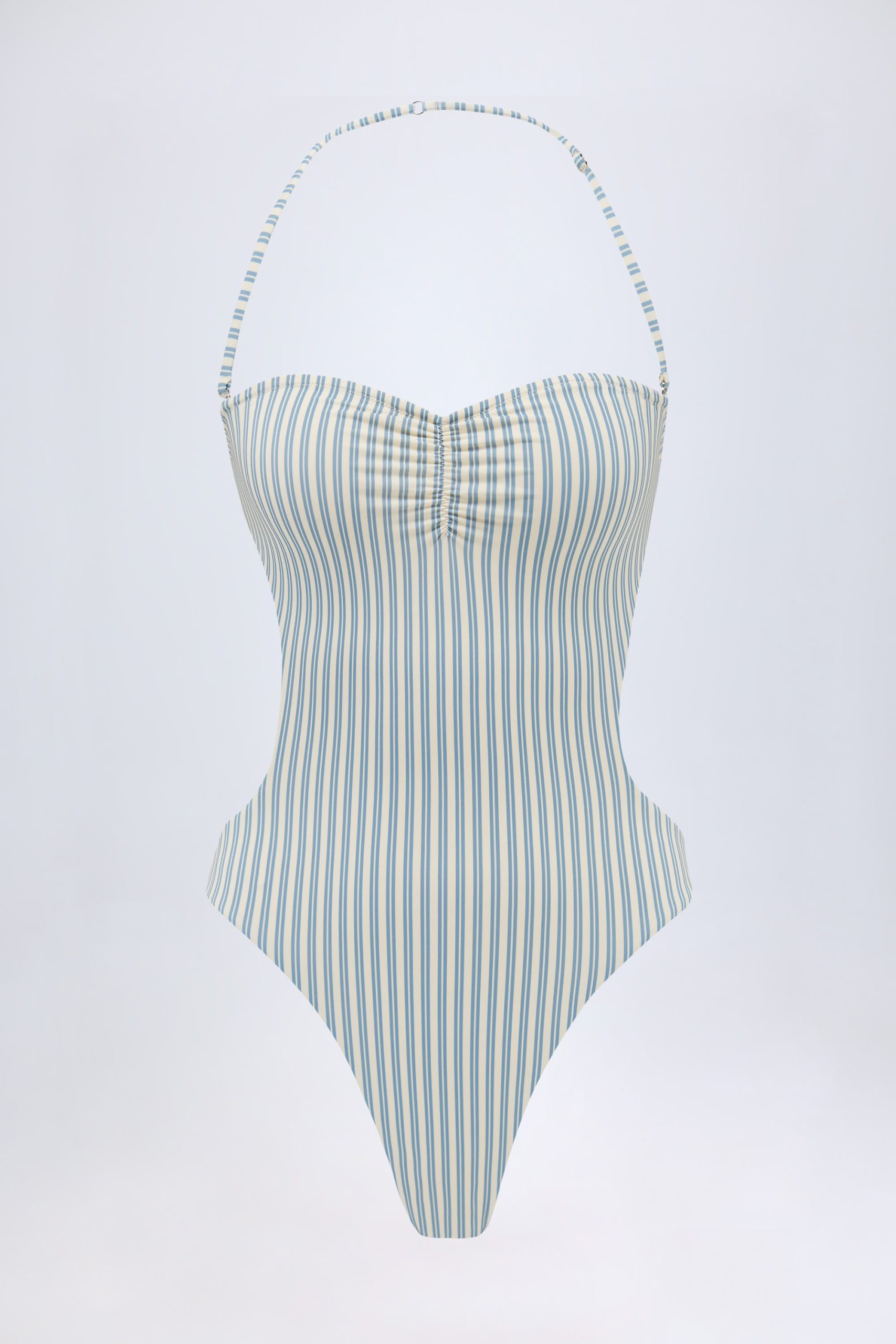 Cut-Out Halterneck Swimsuit in Teal Double Stripe - Image 2