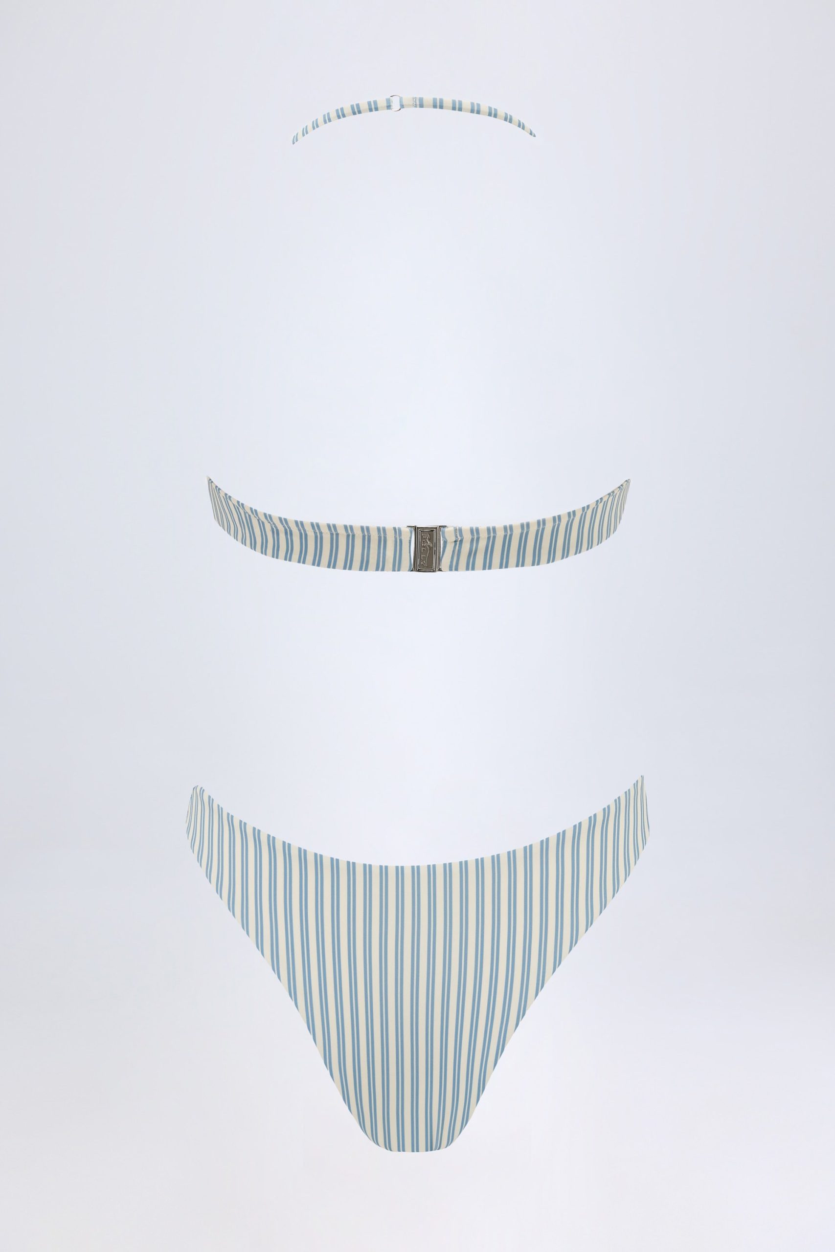 Cut-Out Halterneck Swimsuit in Teal Double Stripe - Image 3