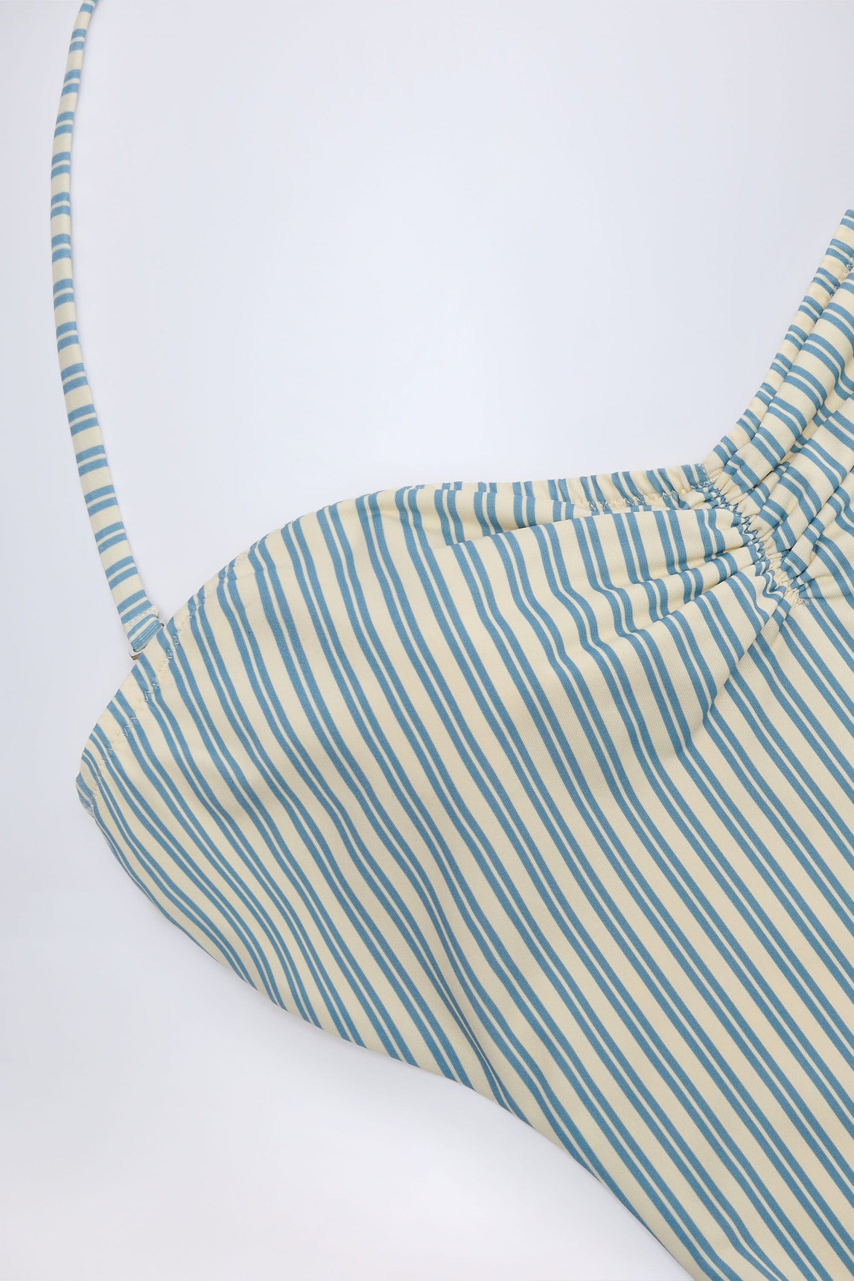 Cut-Out Halterneck Swimsuit in Teal Double Stripe - Image 4