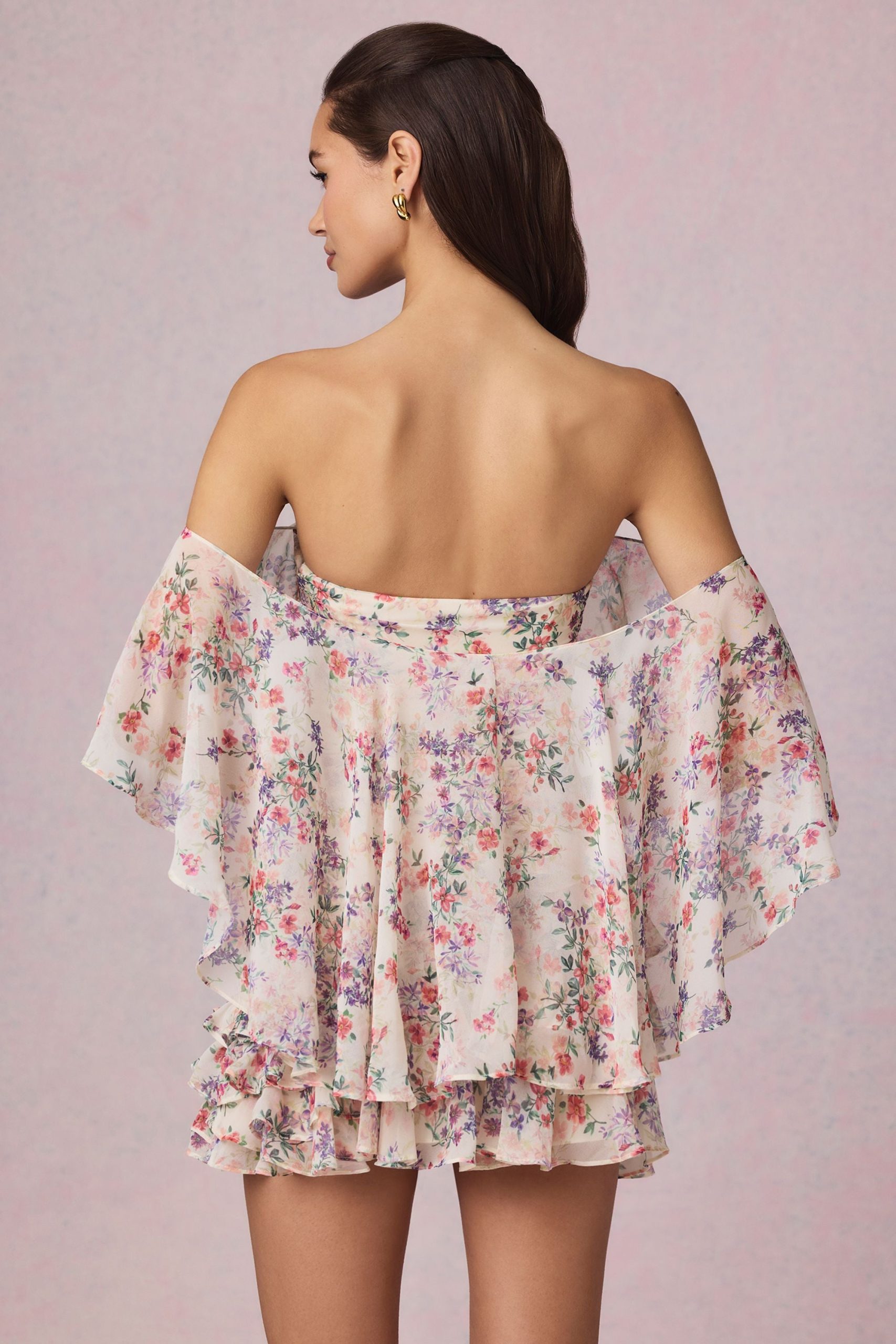 Off-Shoulder Ruffled Mini Dress in Primrose Floral Print - Image 7