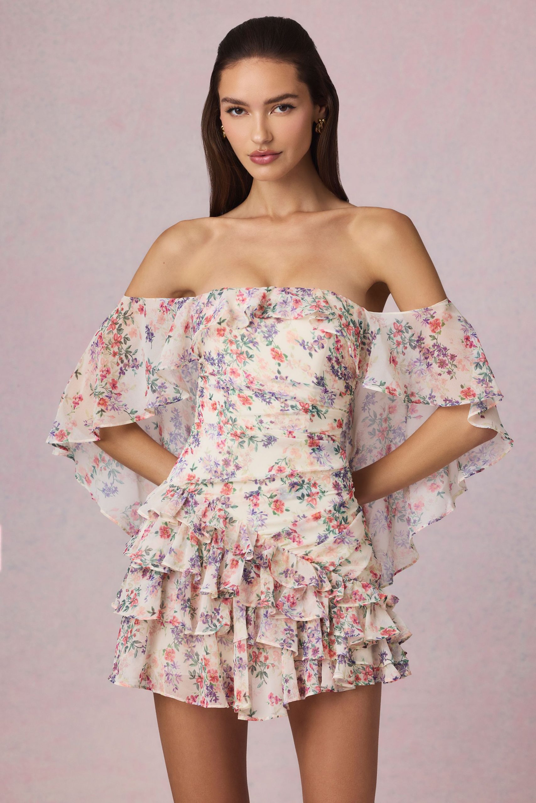 Off-Shoulder Ruffled Mini Dress in Primrose Floral Print - Image 8
