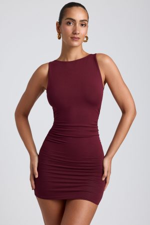 Modal High-Neck Open-Back Mini Dress in Plum