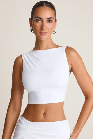 Draped Open-Back Tank Top in White