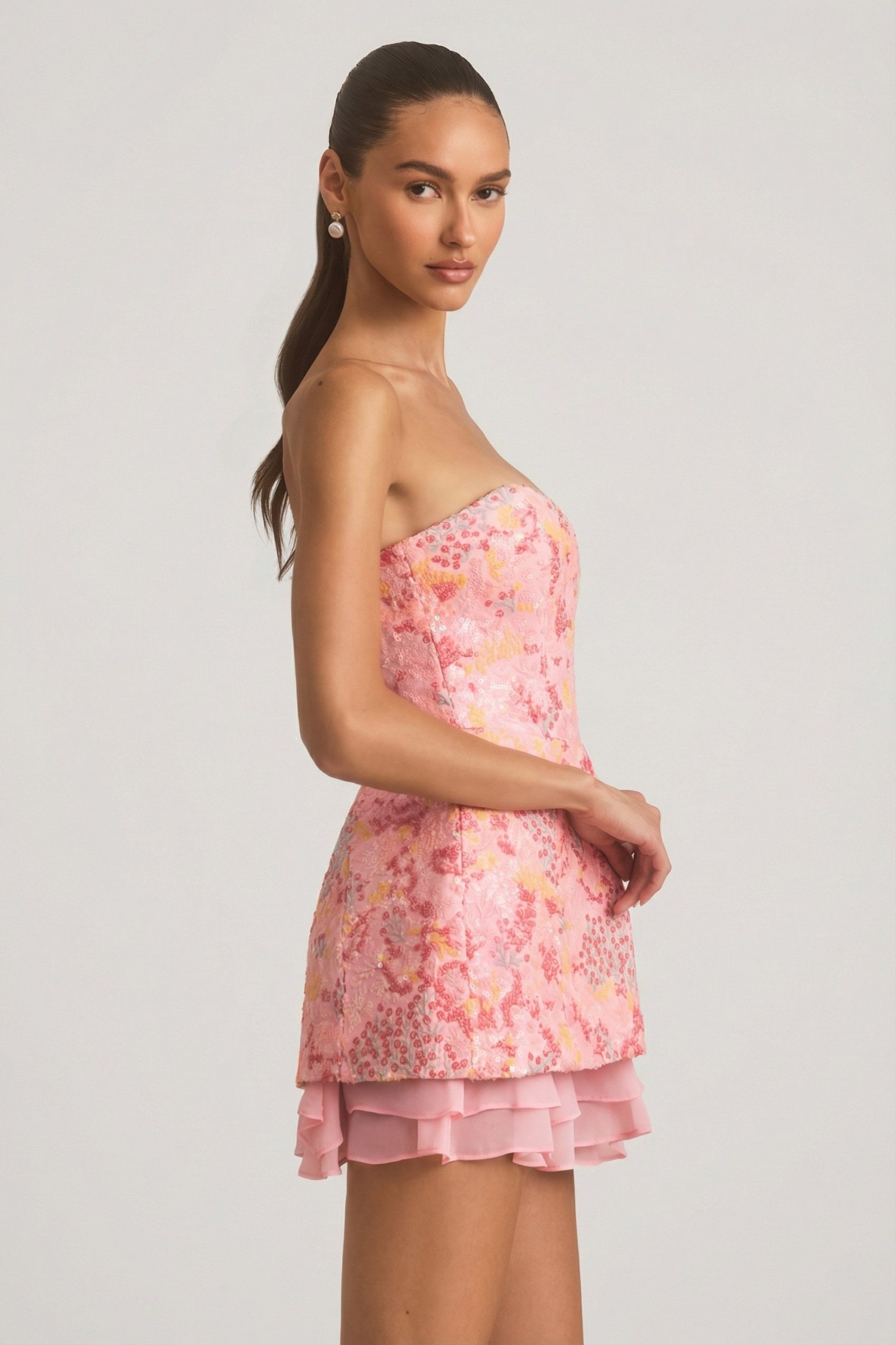 Embellished Strapless Corset Mini Dress in Pink - Image 6