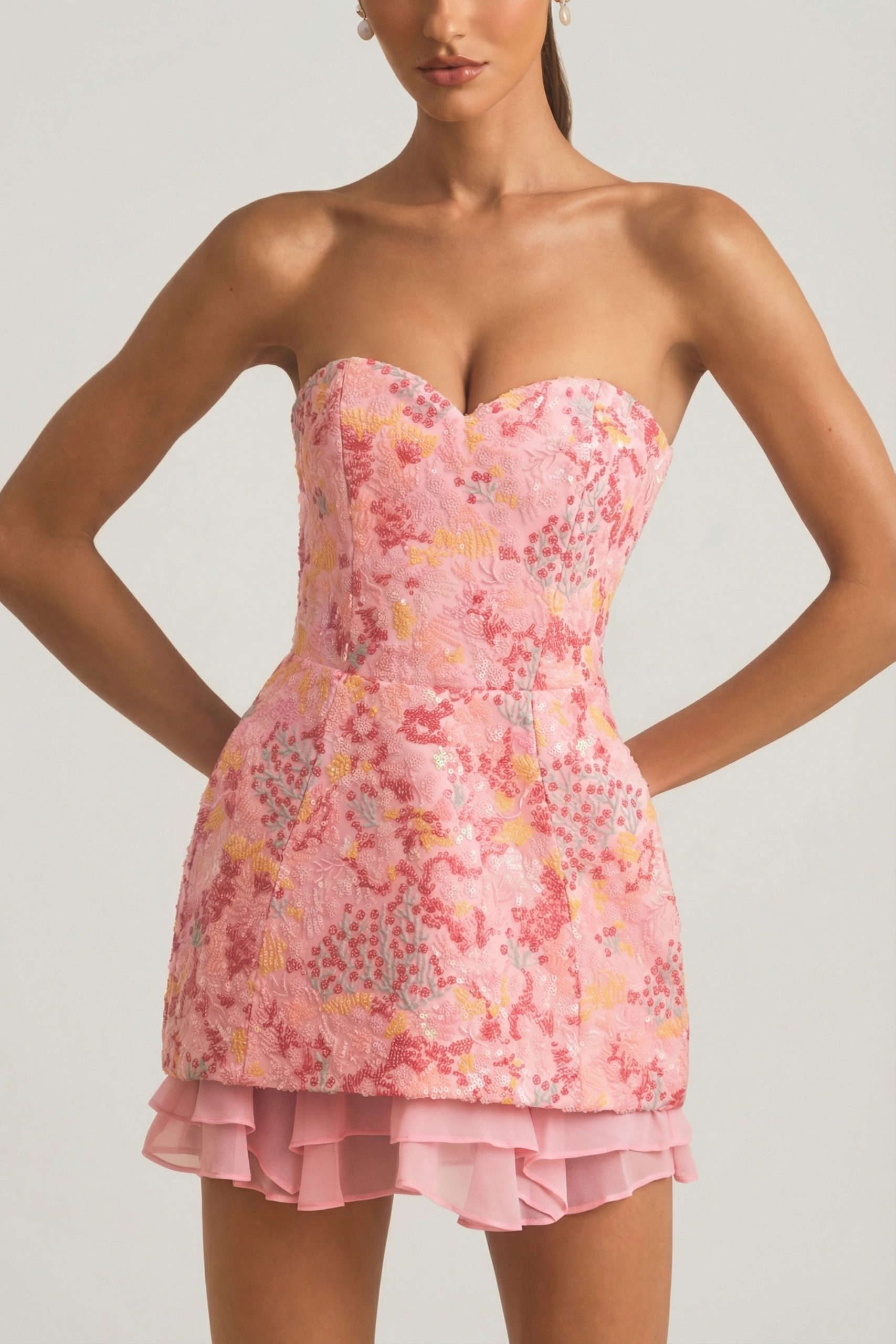 Embellished Strapless Corset Mini Dress in Pink - Image 3
