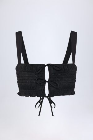 Ruffled Tie-Front Crop Top in Black